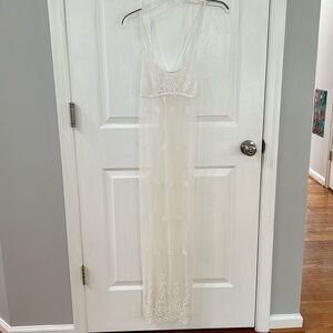 Maxi white lace coverup with tie back